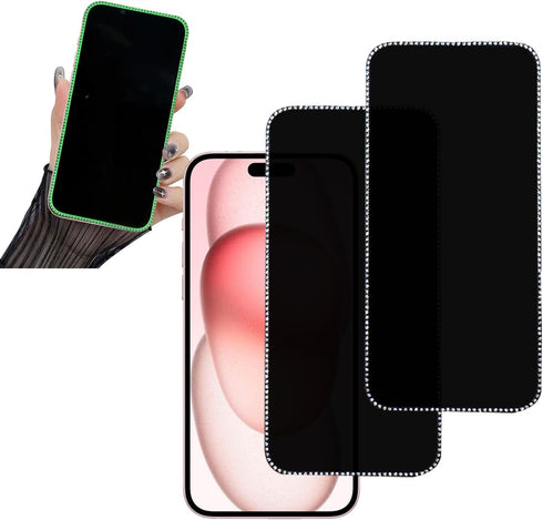2PCS Glitter Privacy Screen Protector suit for iPhone 12/iPhone 12 Pro, Anti-spy Diamond Bling Shiny Shine on Night Sparkling Tempered Glass Suit ...