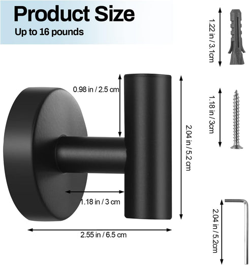Towel Hooks for Bathroom,2 Packs Wall Mount Towel Holder,Black Matte Wall Robe Hook,Stainless Steel Heavy Duty Door Hanger Towel Hook for Kitchen,...