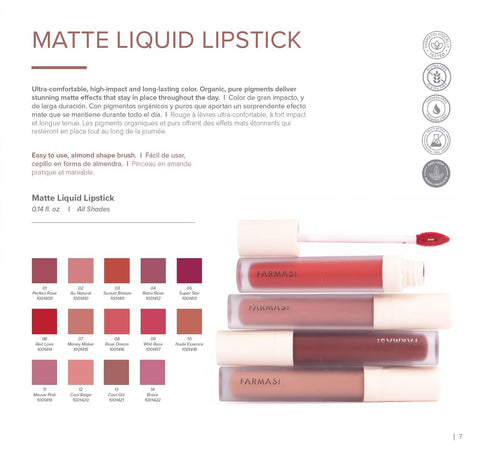 FARMASi Make Up Matte Liquid Lipstick, Long-Lasting and Ultra-comfortable, High-Impact, Lightweight, Organic, Pure Pigments 0.14 fl.oz (Wild Rose)...