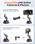 Suction Cup Mount for Gopro iPhone, Anti-Shake Metal Arm Car Camera Mount with 1/4 Thread & Phone Holder, Car Boat Windshield Window VLOG/Video Ho...