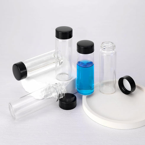 12 Pack of 3 inches, 30 ML, Clear Glass Bottles Storage Container Sample Cosmetic Vials with Black Screw Caps...