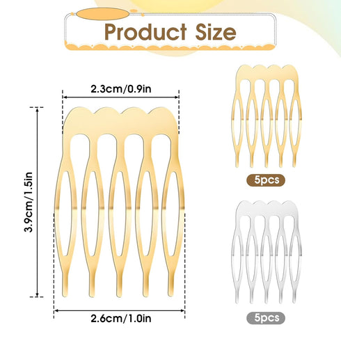 20PCS Small Hair Side Combs French Teeth Hair Combs for Women 5 Teeth Tiny Hair Clip Combs Silver and Gold Plain Blank Crafting DIY Slide Combs Br...