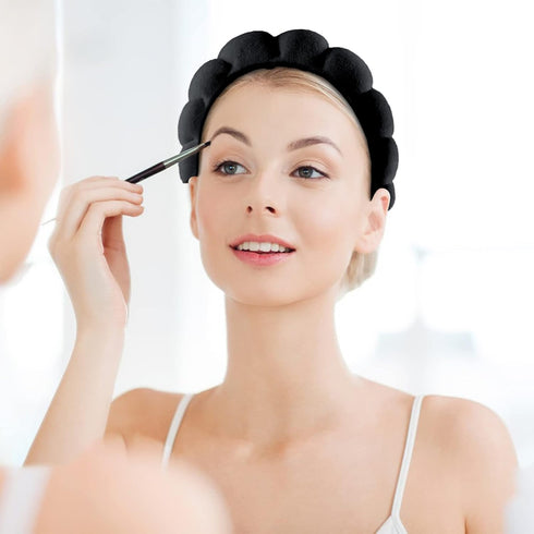 Sponge Spa Headband for Women, Black Makeup Headband and Wrist Washband Set for Face Washing, Skincare, Shower, Makeup Removal...