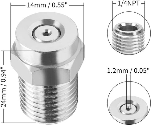 MroMax Pressure Washer Nozzle, 1/4NPT Thread 304 Stainless Steel Spray Tip, 2Pcs (0 Degree, 1.2mm Orifice Diameter) Silver Tone...