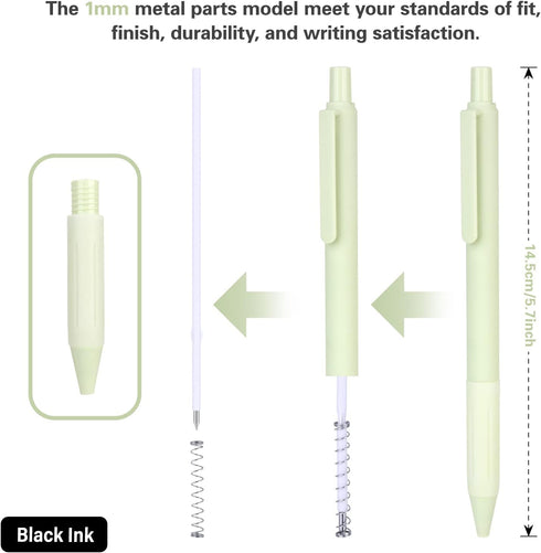 14-Pack Pastel Ballpoint Pens, Medium 1.0mm Black Ink, Retractable - For Smooth Writing and Journaling...