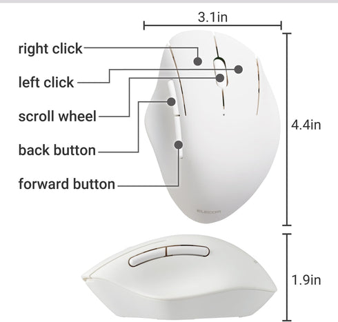 ELECOM Bluetooth Mouse Ergonomic shape, Silent Click, 18-Month Battery Life, 2000DPI, 5 buttons, Optical Sensor, Compatible with PC, Mac, Laptop, ...