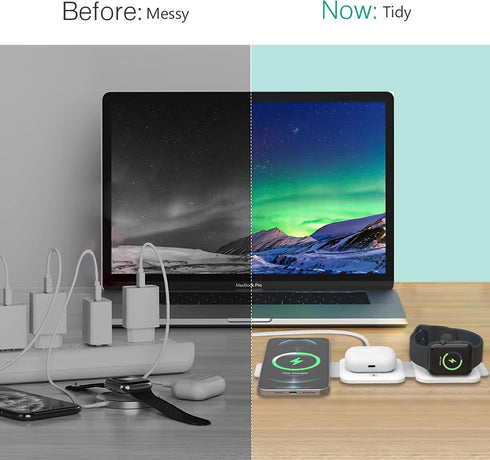 ORIA 3 in 1 Foldable Wireless Charger, Fast Wireless Charging Pad with Charging Indicator Light, Foldable Charging Station for iOS, i Watch, Air P...