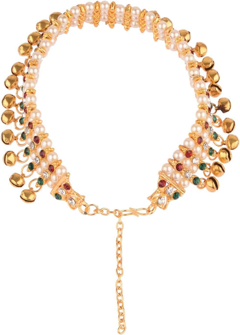 Efulgenz Indian Anklets for Women Payal Anklet Indian Gold Pearl Anklet Indian Ghungroo Anklets Crystal Ankle Bracelet Anklet Bells Indian Style A...