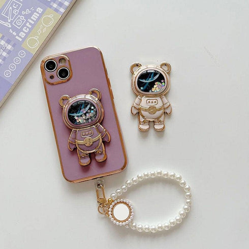 Pink Cute Phone Stand Holder, Cell Phone Astronaut Hidden Kickstand for Desk, Astronaut Phone Holder, Adjustable Tablet Phone Ring Stand with 3D M...