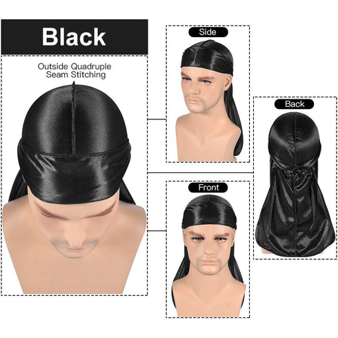 3PCS Silky Durags Pack for Men Waves, Satin Doo Rag, Award 1 Wave Cap,N...