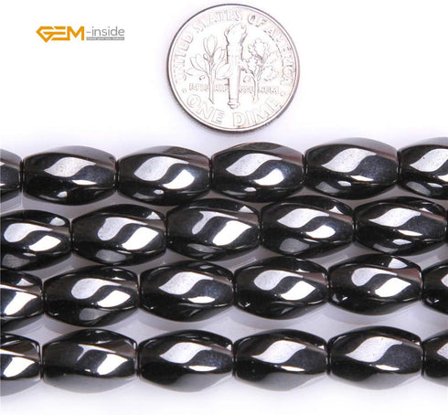GEM-Inside 8X12mm Olivary Twist Ggemstone Black Hematite Non-Magnetic Beads for Jewelry Making 15"...