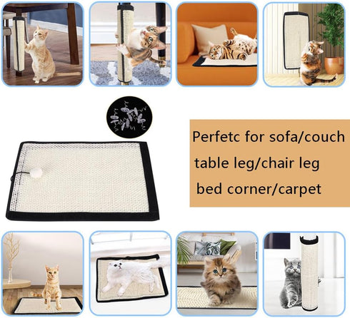 Cat Scratch Mat Sofa Furniture Protector Natural Sisal Cat Scratcher Mats Couch Cover Cat Scratcher Pad for Indoor Cats Grinding Claws Couch Carpe...