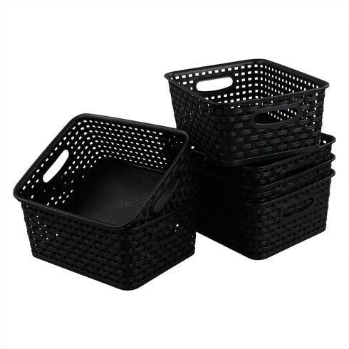 6-pack Black Woven Plastic Storage Baskets Organizing Bins...