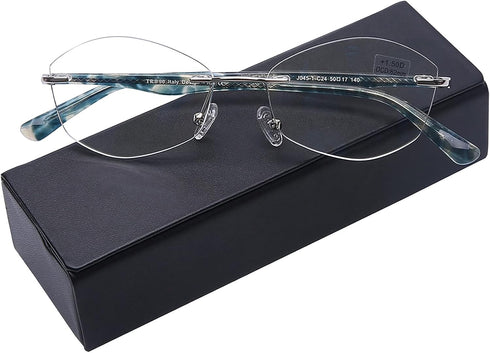 AQWANO Rimless Computer Reading Glasses Women Fashion Designer Blue Light Blocking with UV400 Protect Clear Lens Pattern Frame Ladies Readers, 1.5...