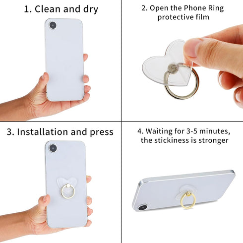 4Pcs Clear Cell Phone Ring Holder Transparent Phone Grips Stand Holder 360 Degree Rotation Finger Ring Holder for Most Phones, Tablet and Case(4 C...