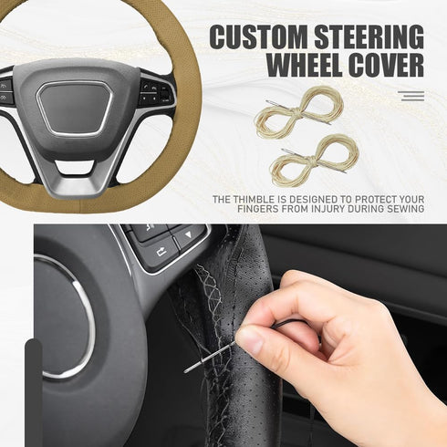 Steering Wheel Cover, Leather Steering Wheel Cover, Breathable Steering Wheel Cover, Hand Sewing Steering Wheel Cover for Most Cars Trucks SUVs (F...