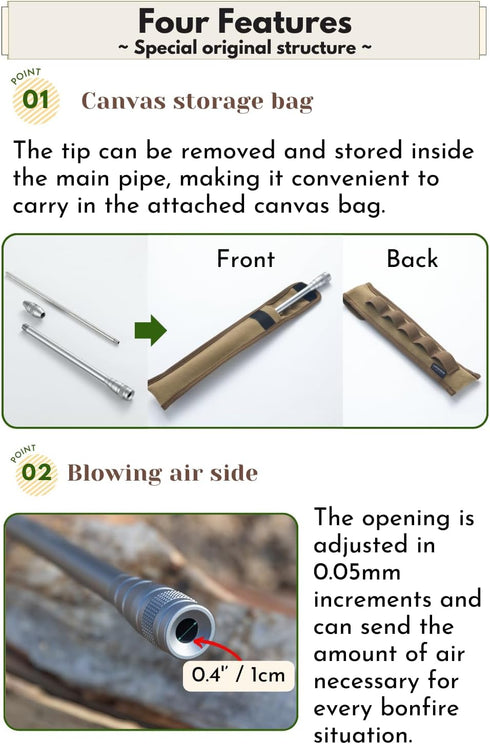 CAMPINGMOON Fire Blowing Stick Split Type Compact Fire Starter MS-43...