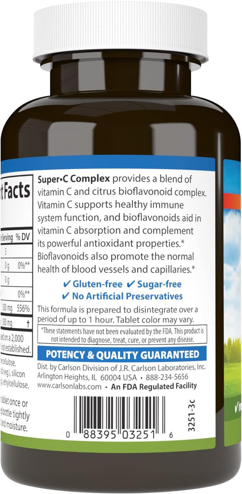 Carlson - Super-C Complex, Vitamin C + Bioflavonoids, Immune Function & Optimal Wellness, Antioxidant, 100 Vegetarian Tablets...
