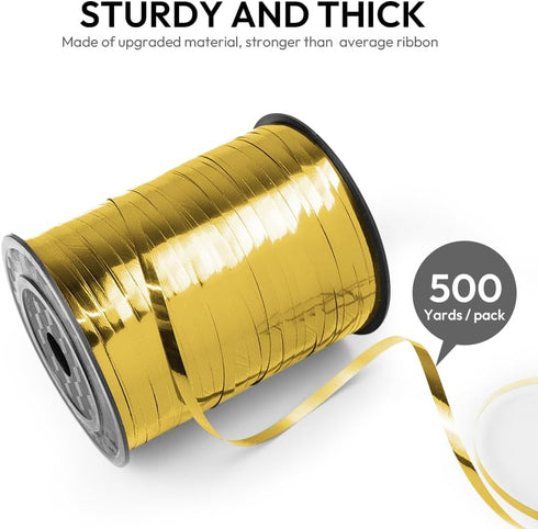 500 Yards 3/16" Metallic Curling Ribbon Gold, Shiny Balloon String 1 Roll for Gift Wrapping, Laser Curly Ribbon for Birthday Wedding Party Festiva...