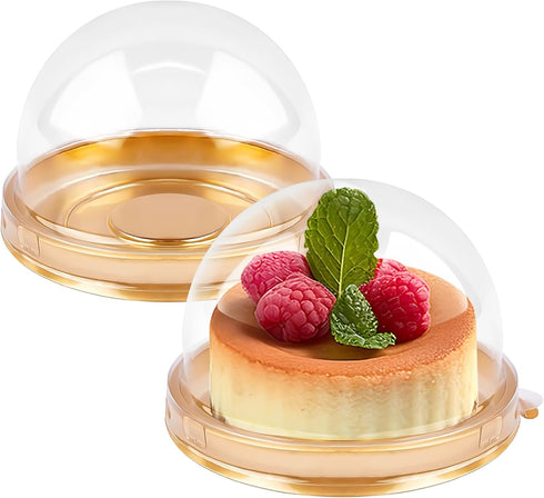Zezzxu 50 Pack Mini Cake Containers, Clear Plastic Small Cupcake Boxes with Dome Lids for Individual Chocolate Covered Cookies, Strawberry, Moonca...