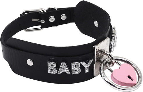 paloli Black Heart Padlock O-ring Choker Necklace for Women, Punk Gothic Letter Leather Collar Pink padlock Jewelries...