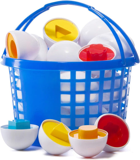 Prextex Easter Eggs Educational Puzzle in a Basket (12 Eggs) - Baby Easter Basket Toddler Boy Toy, Gifts Surprise Fidget Toys Pack Brand, Mini Toy...