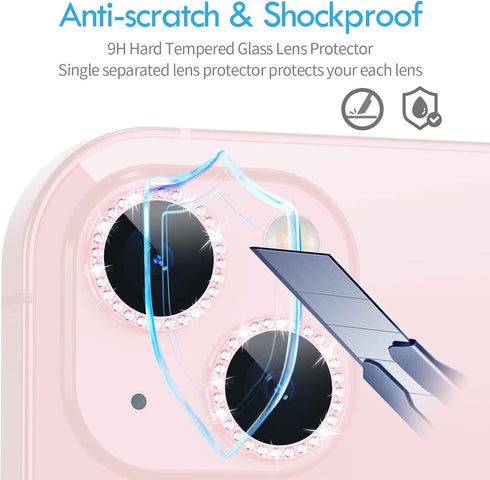 Xfilm Bling Diamond Individual Camera Lens Protector for iPhone 13 / iPhone 13 Mini, HD Clear Tempered Glass Camera Lens Screen Protection Cover, ...