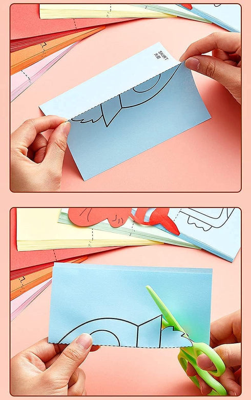 scissor skills activity book, Kids Educational Toy, DIY Fun Paper-cutting, 3-6 years old handmade material ,200 sheets double-sided ,safety scisso...