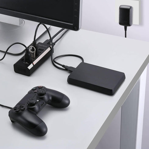 Powered USB Hub, RSHTECH USB 3 Hub with 4 USB 3.0 Data Ports + 1 USB Fast Charging Port, USB Splitter with 24W(12V/2A) Power Adapter and Individua...