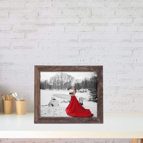 Q.Hou 8x10 Picture Frame Wood Patten Rustic Brown Photo Frames Packs 4 with High Difinition Plexiglass for Tabletop or Wall Decor (QH-PF8X10-BR)...