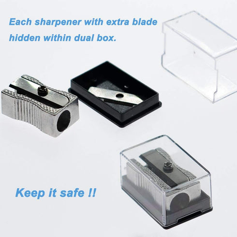 WEKOL Metal Dual Pencil Sharpener Aluminum alloy Manual Sharpeners with Acrylic Cover,4Pcs Sharpener Blades Included,Silver...