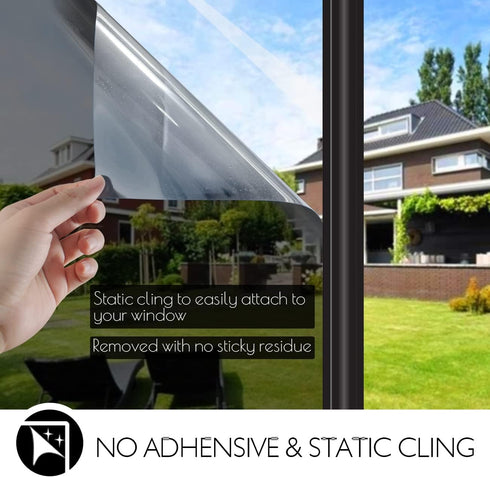 HIDBEA One Way Privacy Window Film, Daytime Mirror Reflective Heat Control UV Sun Blocking Non-Adhesive Static Cling Window Tint for Home and Offi...