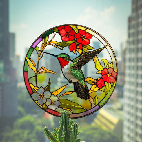 Stained Glass Hummingbird Window Clings Anti-Collision Window Decals Summer Window Stickers Static Clings Birds Strikes on Window Glass Non Adhesi...
