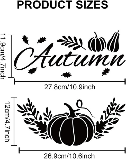 12pcs Autumn Pumpkin Welcome Stencil for Painting On Wood 12inch Half Round Fall Pumpkin Maple Leaves Drawing Templates Free Combination with Pain...