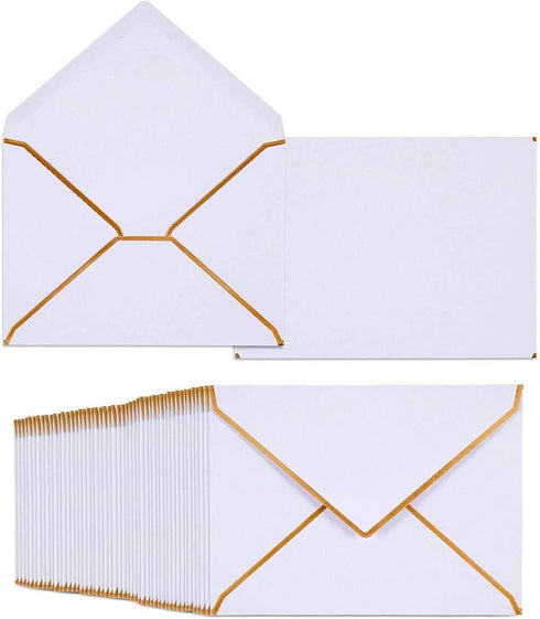 50 Pack A7 Envelopes 5 x 7 Card Envelopes Self-Adhesive V Flap Envelopes with Gold Border for Office, Wedding Gift Cards, Invitations, Graduation,...