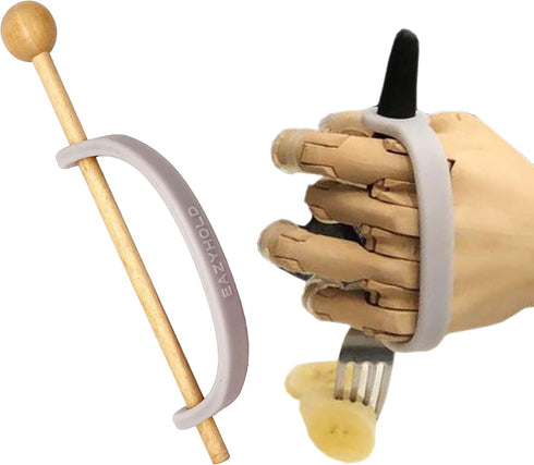 Silver Silicone Universal Cuff, Weak Hand Grip Assistive Device for Large Hands or Limbs, Eating Utensils Holder, Adaptive Dining Ware, Tremors, S...