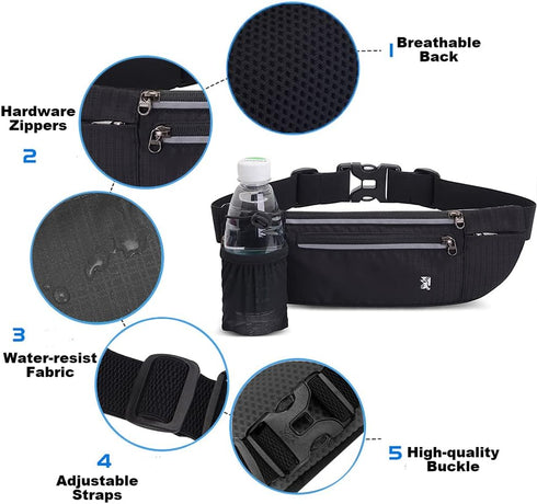Peicees Fanny Pack with Water Bottle Holder Waist Bag for Men Women Water Resistant Lightweight Reflective Adjustable Running Belt Headphone Bag T...