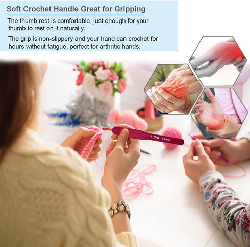 Ergonomic Crochet Hooks Set,Silicone Crochet Hook Knititng Needles for Arthritic Hands Premium Soft Grip Crochet Handles for Crocheting Yarn Craft...