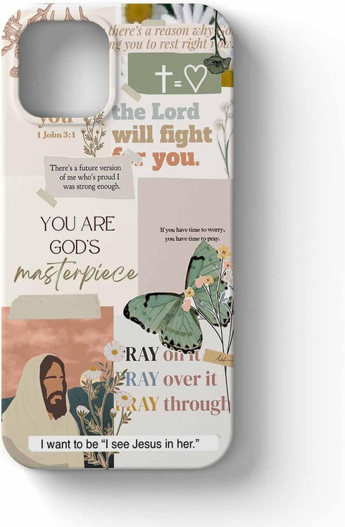 Jesus Flowers Case for iPhone 13,Christian Bible Verse Butterfly Collage Case for Men Women,Smooth Tough PC Full Cover Case for iPhone 13...