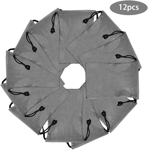 Drawstring Bags Set Small Grey Waterproof Storage Bag Cloth Bag Flannel Cinch and Ditty Pouch Gift Wrap Big Storage Bags Pouches,12 Pcs (7x11CM).....