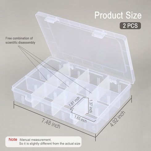 2Pack 12 Grids Craft Organizers and Storage Bead Organizer Tackle Box Organizer with Adjustable Divider, Plastic, Clear...