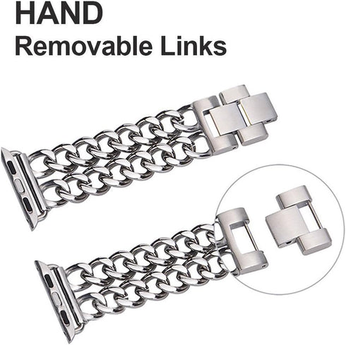 Compatible Apple Watch Band for Woman Man 45mm 49mm 42mm 44mm, Stainless Steel Cowboy Style for iWatch Series 10 9 8 7 6 5 4 3 2 se (Silver)...