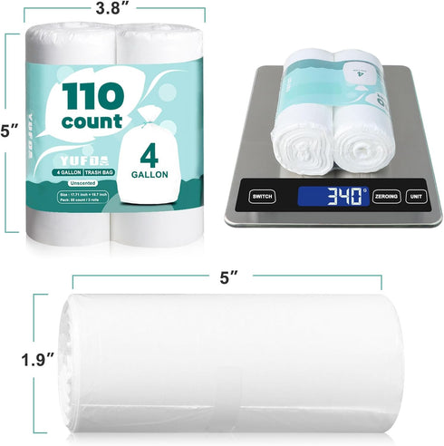 110 Count-4 Gallon Trash Bags,Small Trash Bags Bathroom, White Small Trash Bag for Office Bedroom Bathroom Car, Small Garbage Bags Point-Break Des...