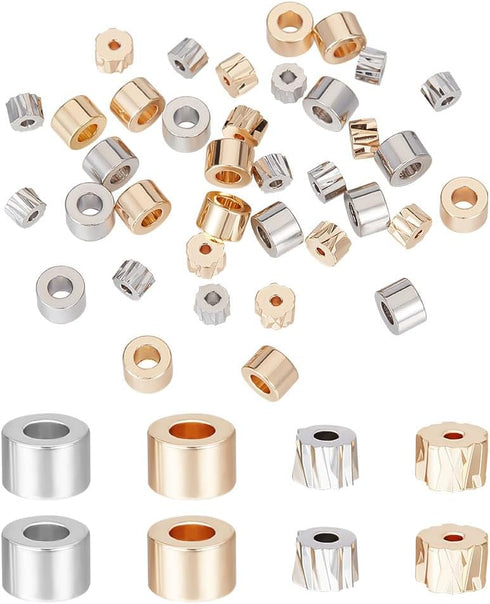CREATCABIN 40Pcs 4 Style Brass Spacer Beads Corrugated 6mm 5mm Tiny Loose Grooved Column Beads Hole 1mm 2.5mm DIY Jewelry Making Supplies Findings...