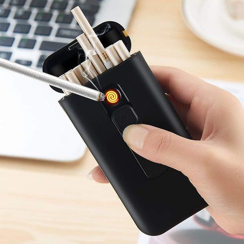 Cigarette Case with Lighter Cigarettes Box Portable 20pcs 100s Slim Cigarettes USB Lighters 2 in 1 Rechargeable Flameless Windproof Electric Light...