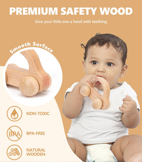 Wooden Baby Cars Toys, 2 PCS Wooden Cars for Toddlers 1-3, Montessori Toys for Babies 0-6-12 Months, Boy Nursery Neutral Nursery Decor Wood Toy Wo...