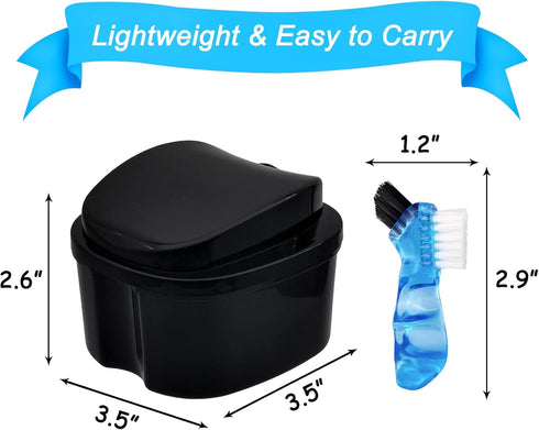 Black Denture Soaking Container Partial Denture Case, Orthodontic Retainer Cleaning Case Denture Cleaner Container Dentures Teeth Cup with Straine...