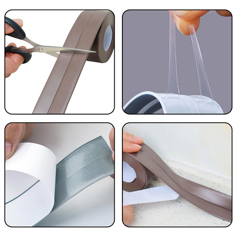 Waterproof Caulk Tape Sealant Strip, 1.5"W x 10.5'L PVC Sealing Tapes for Kitchen Bathroom Bathtub Countertop Toilet Sink (Brown)...