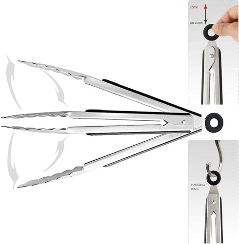 TENTA TENTA KITCHEN 9" Stainless Steel Kitchen Tongs, Locking Metal Food Tongs Non-Slip Grip (Set of 3)...