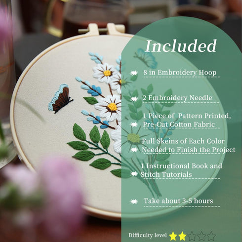 Embroidery Kit for Beginners?Plants Flowers Pre-Stamped Pattern Kits for Adults with Hoop, Easy to Follow Needlework (Butterfly Flower)......